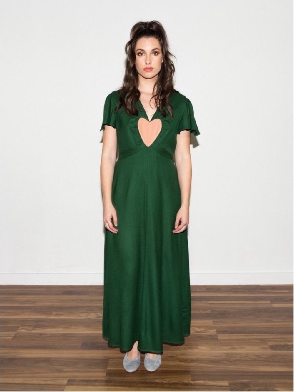 Samantha Pleet Gloriana Wool Blend Maxi Dress in Green & Pink
